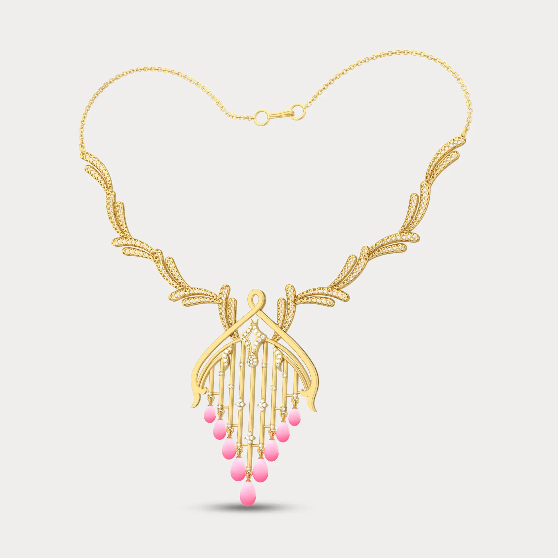 Hanging Pearl Diamond Necklace