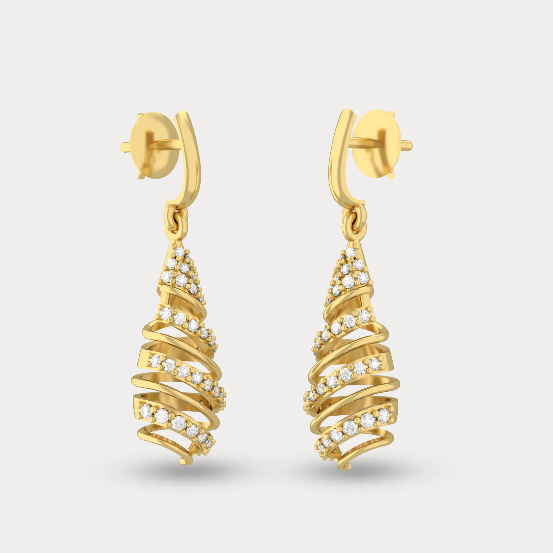 Spiral Dangle Diamond Earrings, alternate view